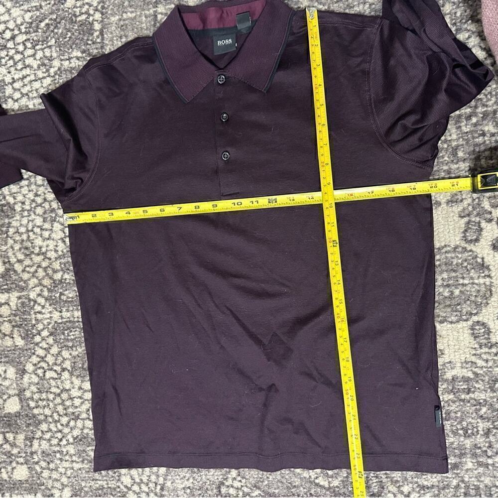 Boss Hugo Boss Mens Size S Plum Black Micro Stripe Cotton Long Sleeve Polo Shirt - Picture 8 of 9